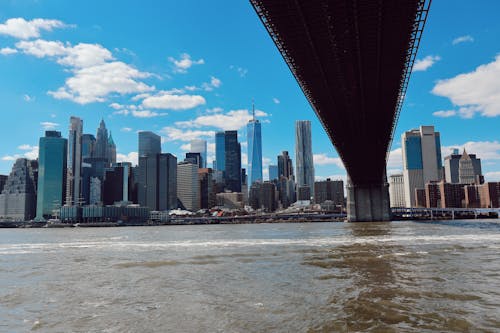 A view of the city from under a bridge