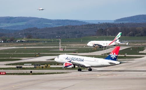 A plane is parked on the runway