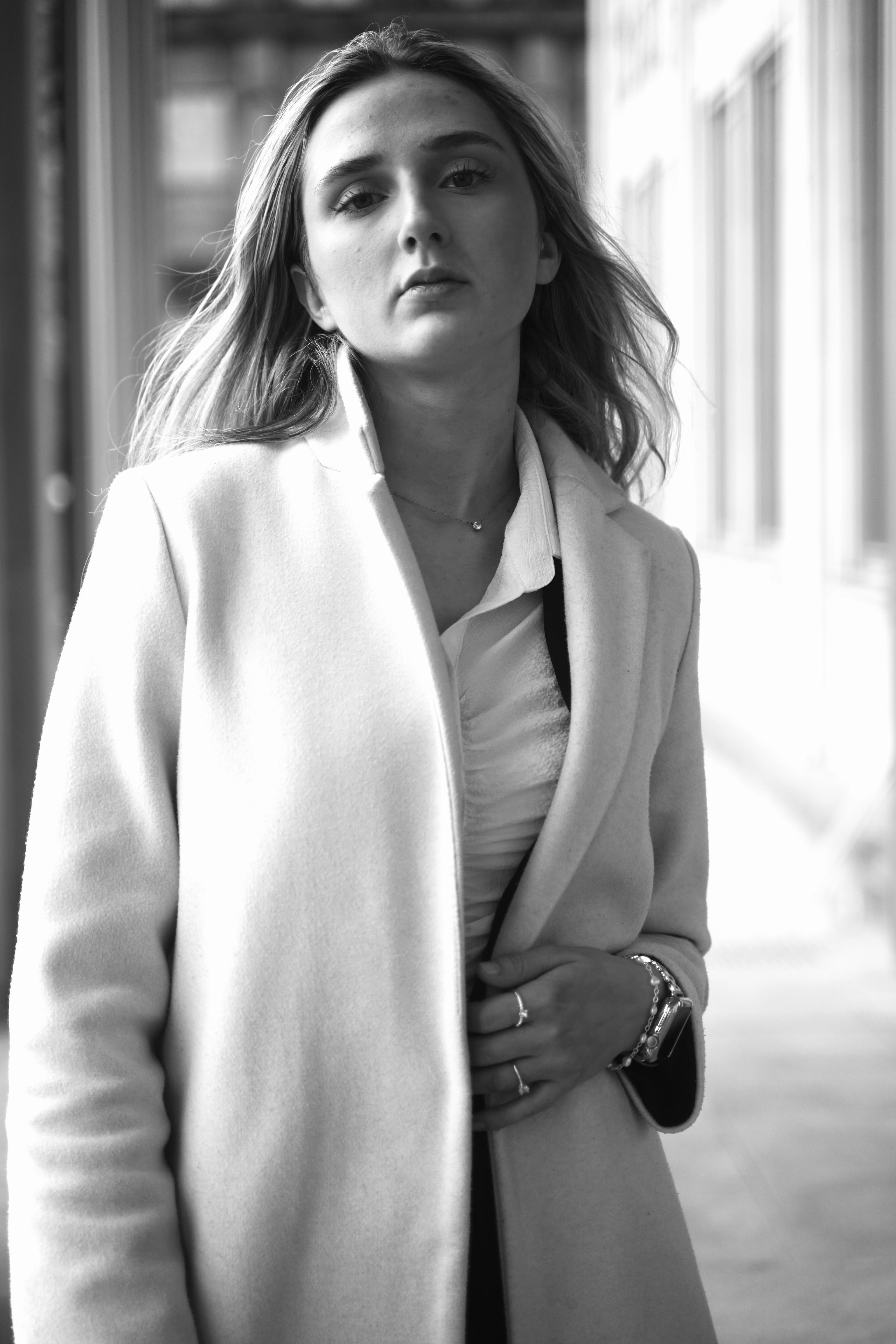 Portrait of Woman in Coat in Black and White · Free Stock Photo