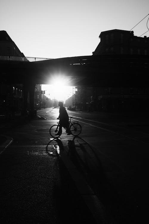 Základová fotografie zdarma na téma černobílý, cyklista, města