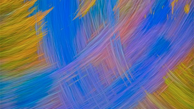 Dynamic abstract art with vibrant blue, orange, and purple brushstrokes.
