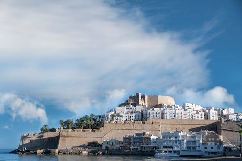 A view of a city with a castle on top