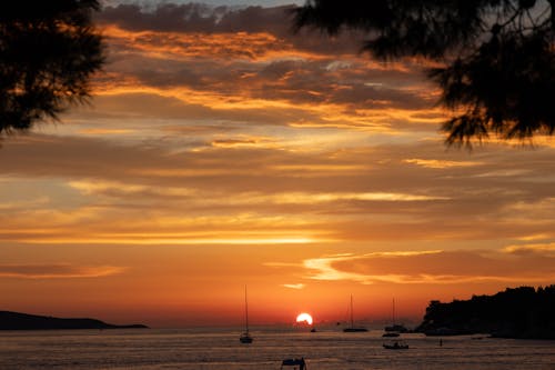 Boats in the Bay at Sunset