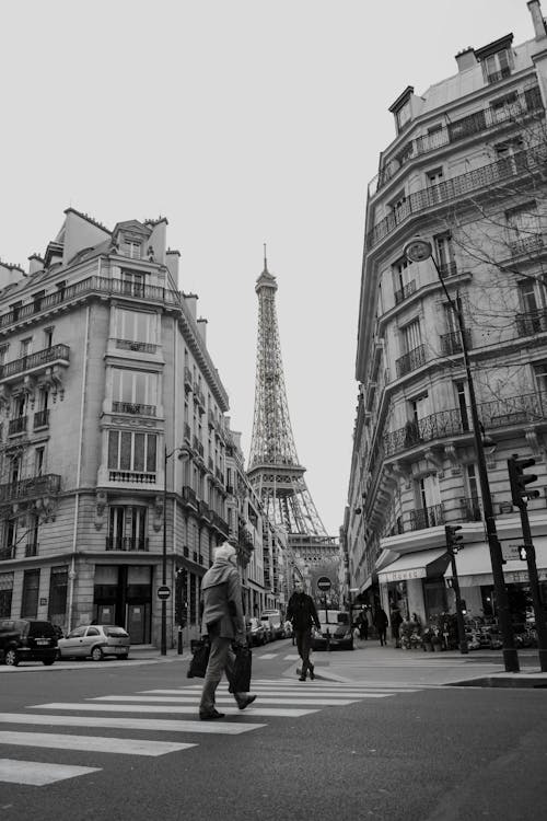 Ingyenes stockfotó átkelés, Eiffel-torony, fekete-fehér témában