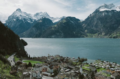 Fotos de stock gratuitas de edificios, foto con dron, lago lucerna