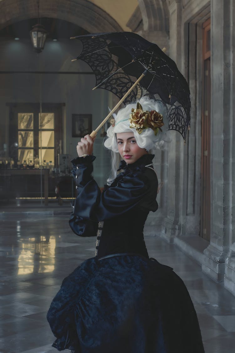 Woman In Wig And Medieval Dress