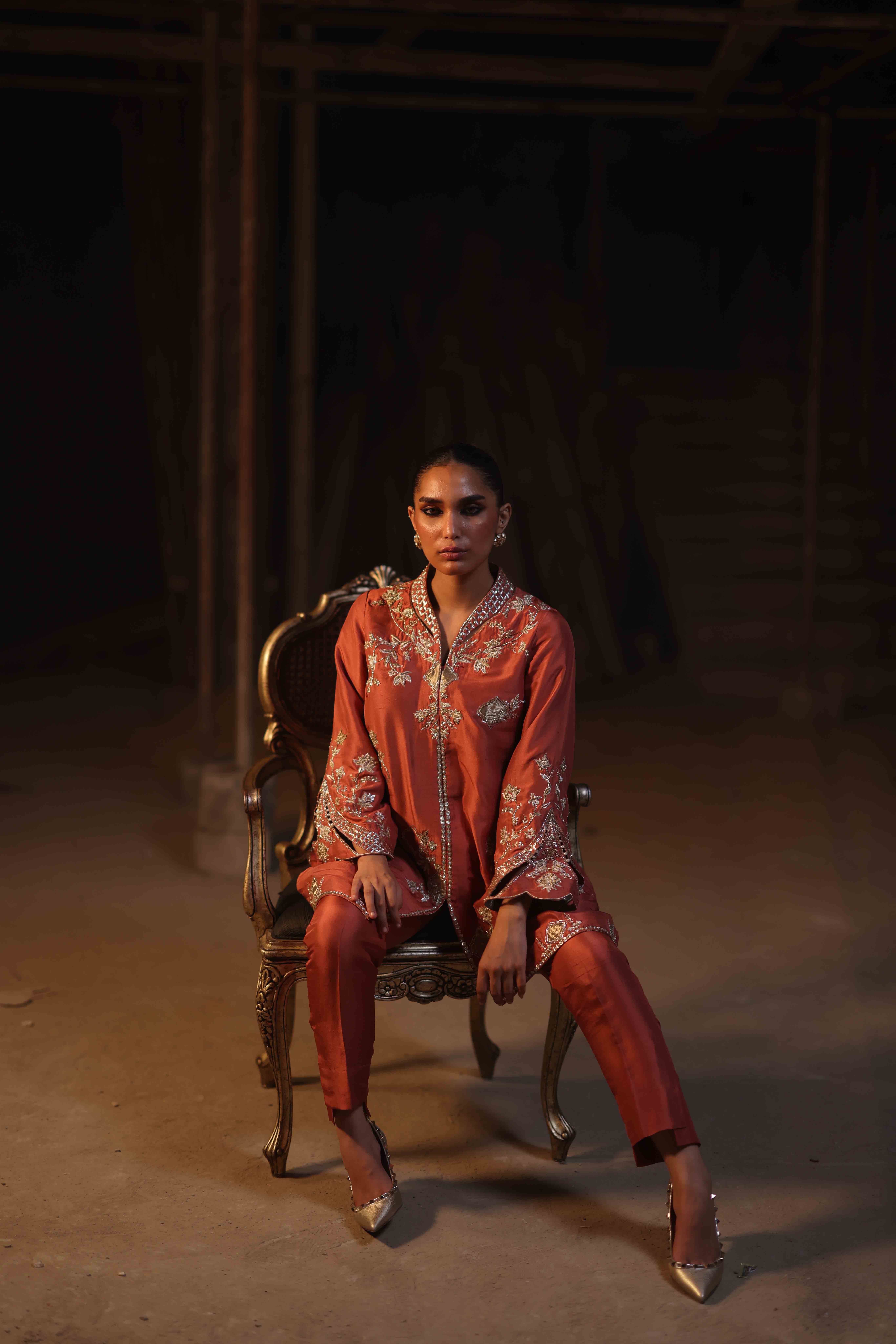 Brunette Woman Sitting in Red, Traditional Clothing · Free Stock Photo