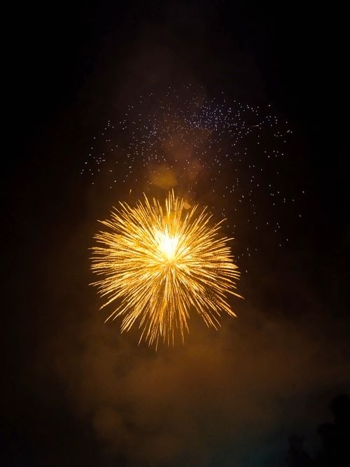 Free A stunning fireworks explosion lights up the night sky in a vivid celebration. Stock Photo