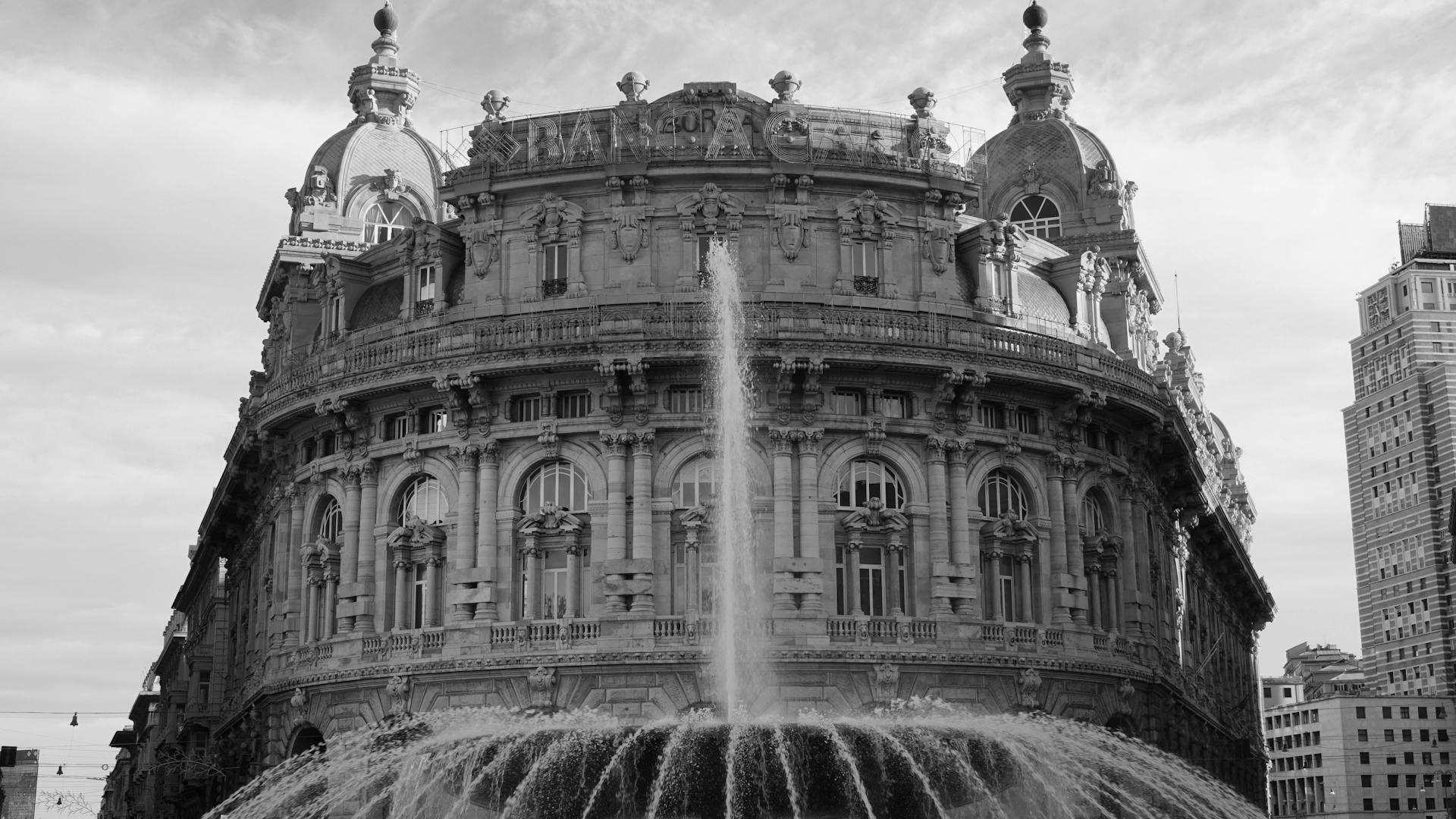 Fountain in Front of the New Stock Exchange in Genoa