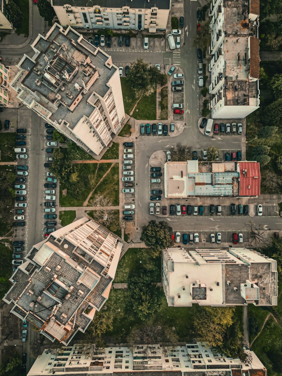 Overhead aerial view of city blocks, photo by Dusan Stupar on Pexels