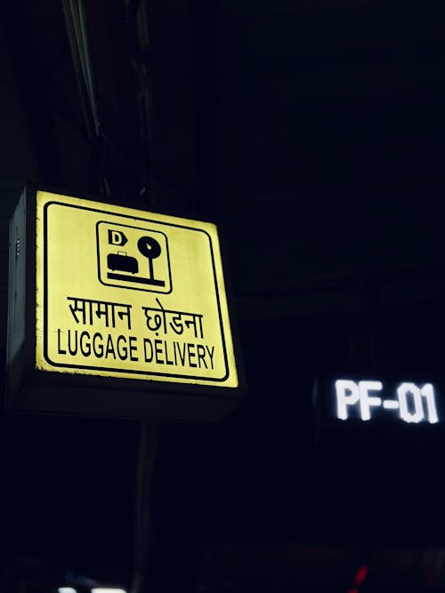Free stock photo of luggage, platform, signboard