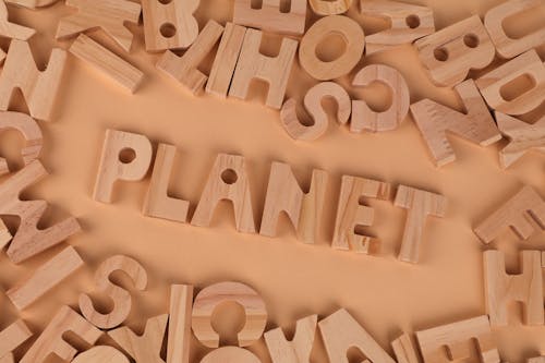 Planet made of wooden letters