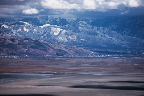 Free A stunning view of the snow-capped mountains and valley in Salt Lake City, Utah. Stock Photo