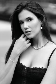 Stunning black and white portrait capturing elegance and sophistication.