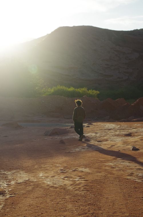 Free A lone figure walks in the sunlit desert, capturing the serene beauty of Salta, Argentina. Stock Photo