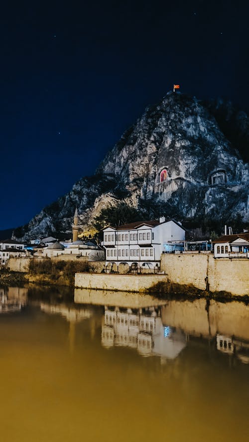 Buildings and Mountain at Night in Amasya in Turkey 