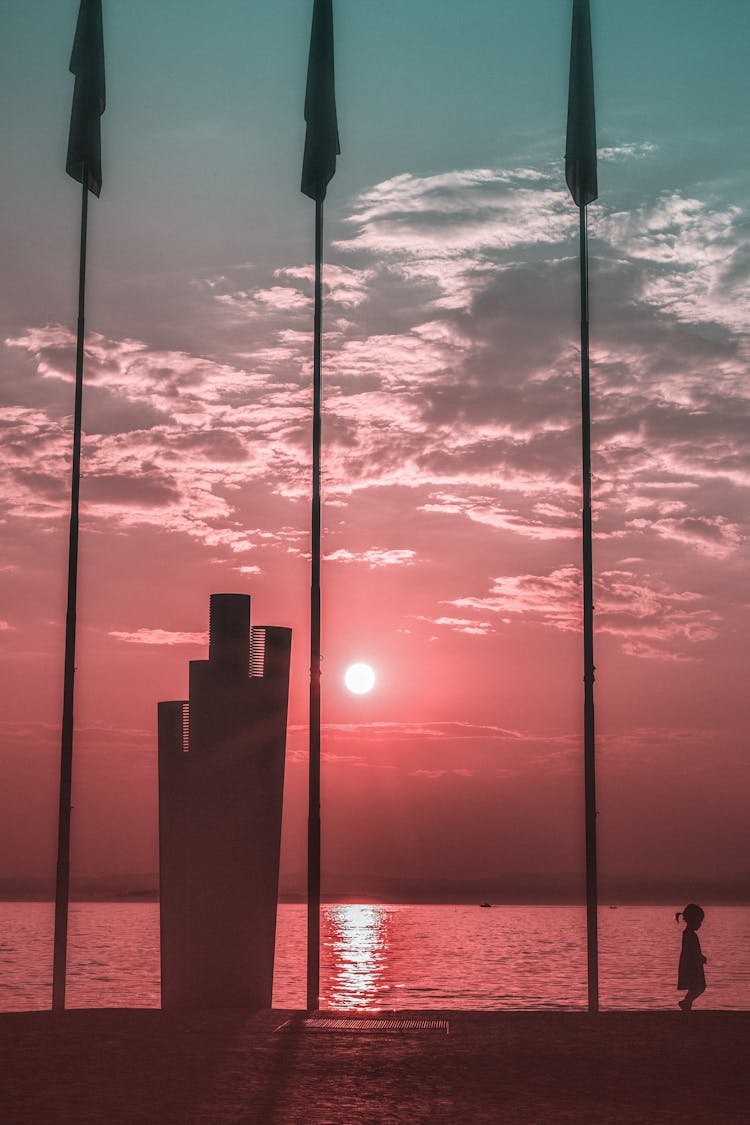 Silhouette Photography Of Toddler Walking Near Water