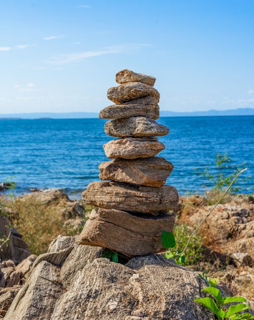 Free Standing Strong: Piled Up Rocks Stock Photo