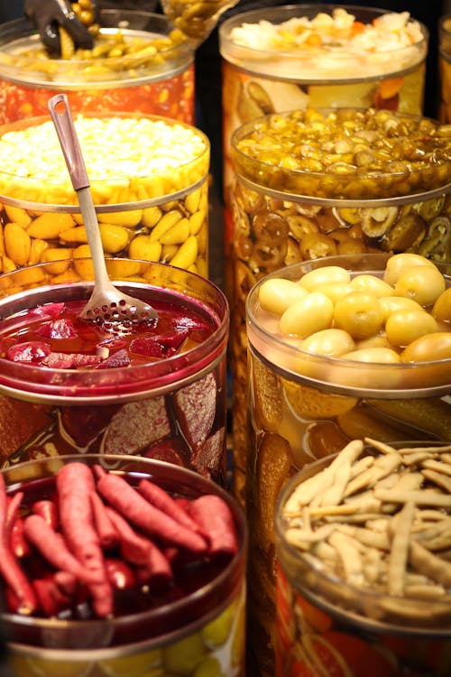 A display of different types of food in jars