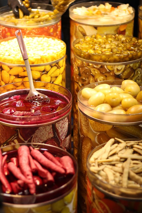 Free A display of different types of food in jars Stock Photo