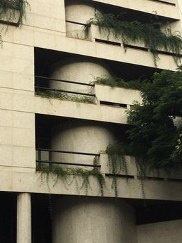 当代建筑的外观融合了级联绿化与城市设计