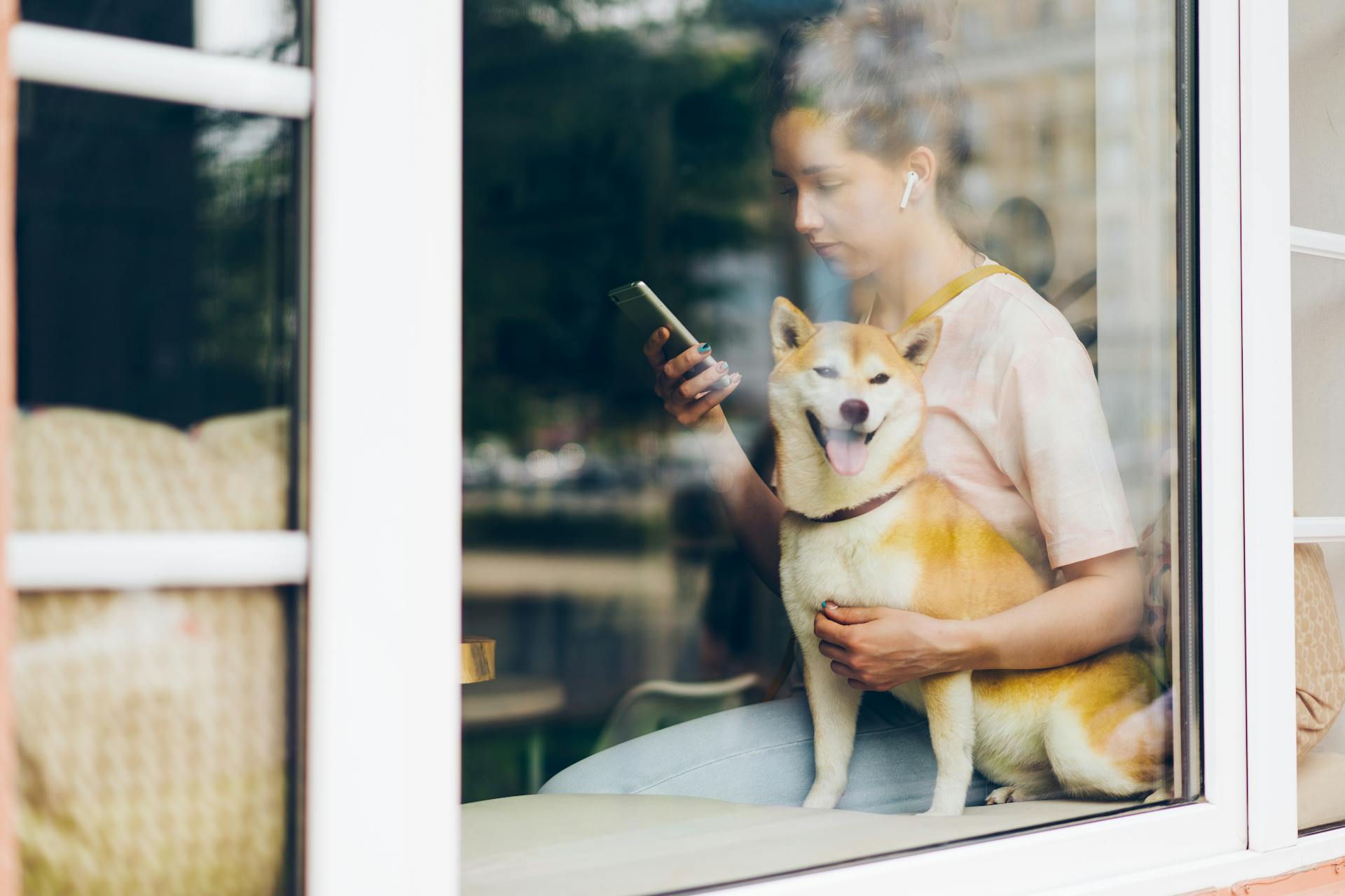 A Woman and a Dog Sitting Together