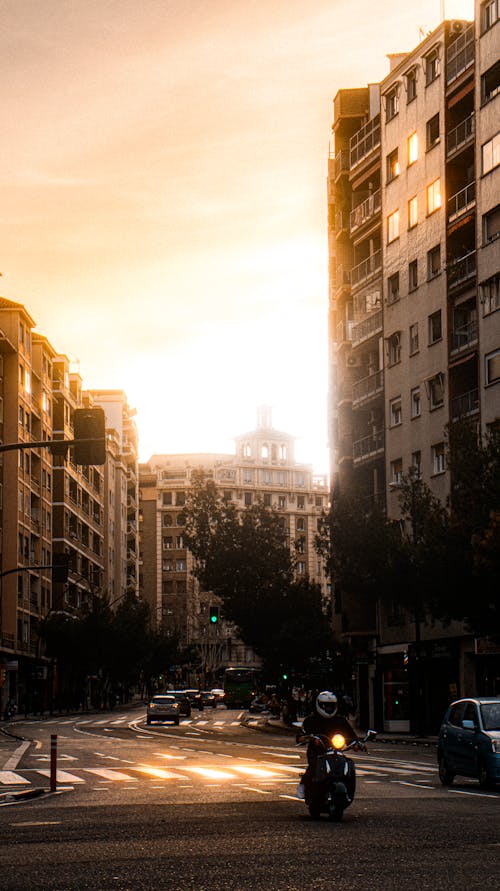 City ​​Street in the Golden Light of Sunset