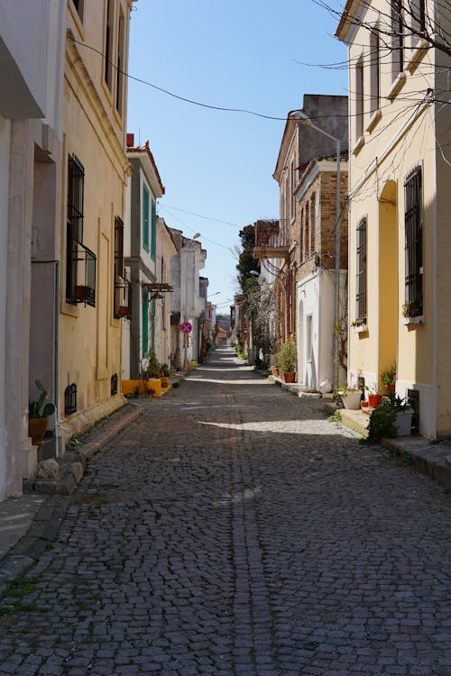 Empty, Cobblestone Street in Town