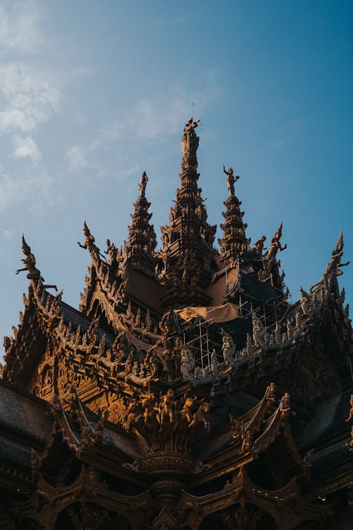 Ornamented Wall of Sanctuary of Truth in Pattaya in Thailand