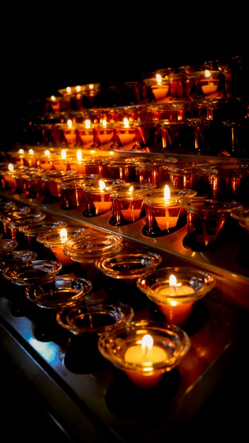 Candles lit in a church