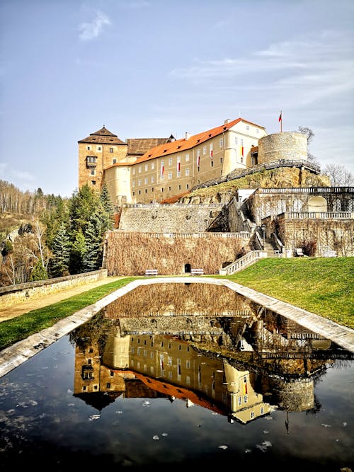 Pond Reflecting State Castle Becov in Czech Republic