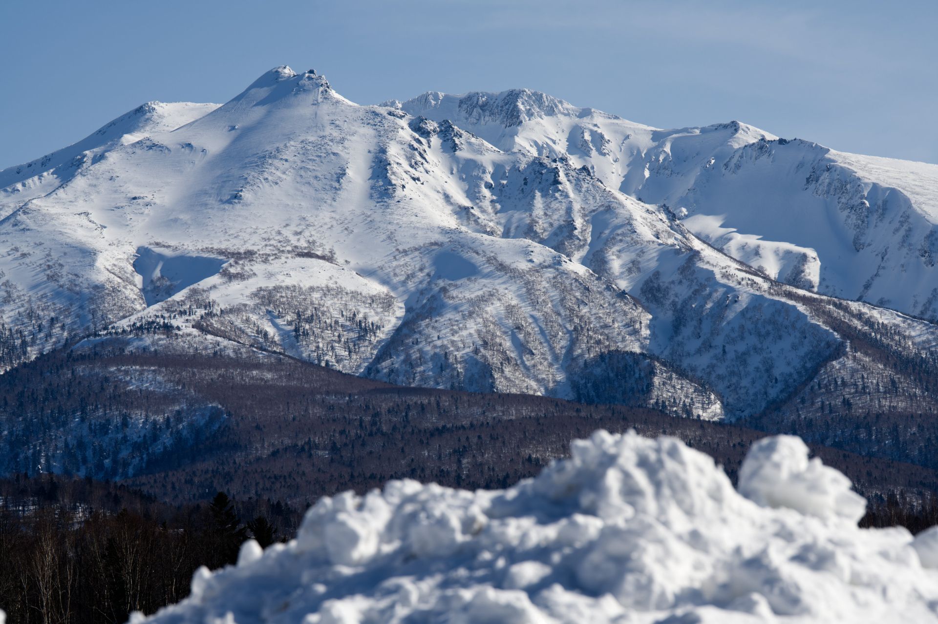 Snowcapped Mount Asahi in Japan