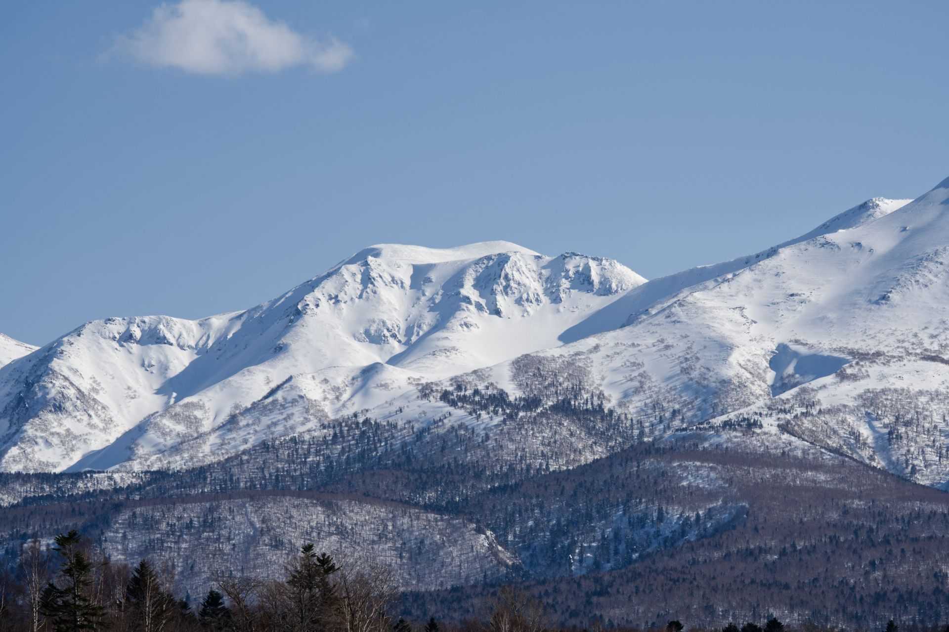Snowcapped Mount Asahi in Hokkaido, Japan