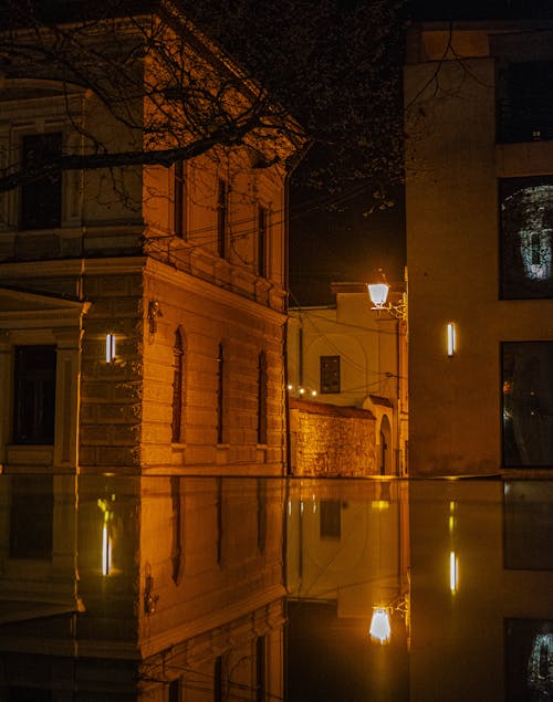 baia mare old center night photography reflection