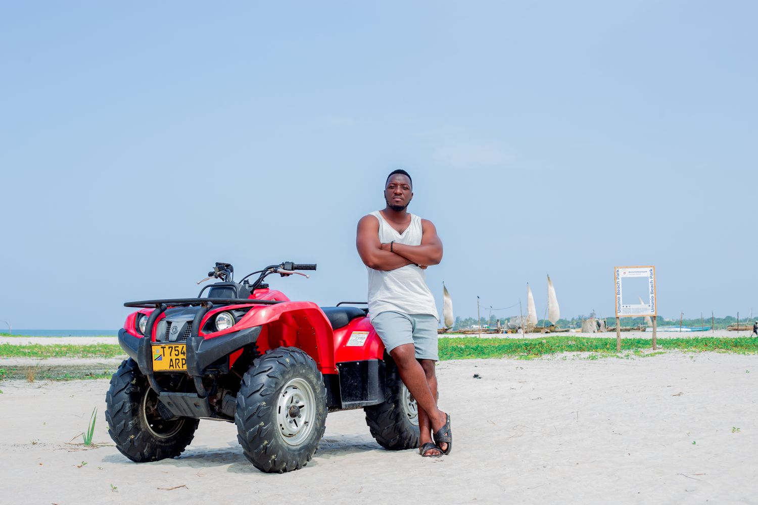 Landmark Beach loungers at sunset with Lagos skyline behind