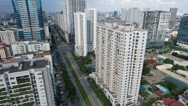 Aerial shot of Thanh Xuân District, Hanoi capturing modern skyscrapers and urban layout.