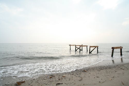 Brown Wooden Dock Frame on Sea Shore