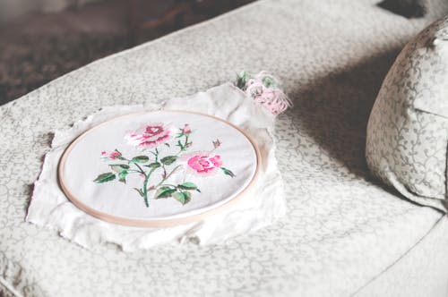 Floral Design on White Textile