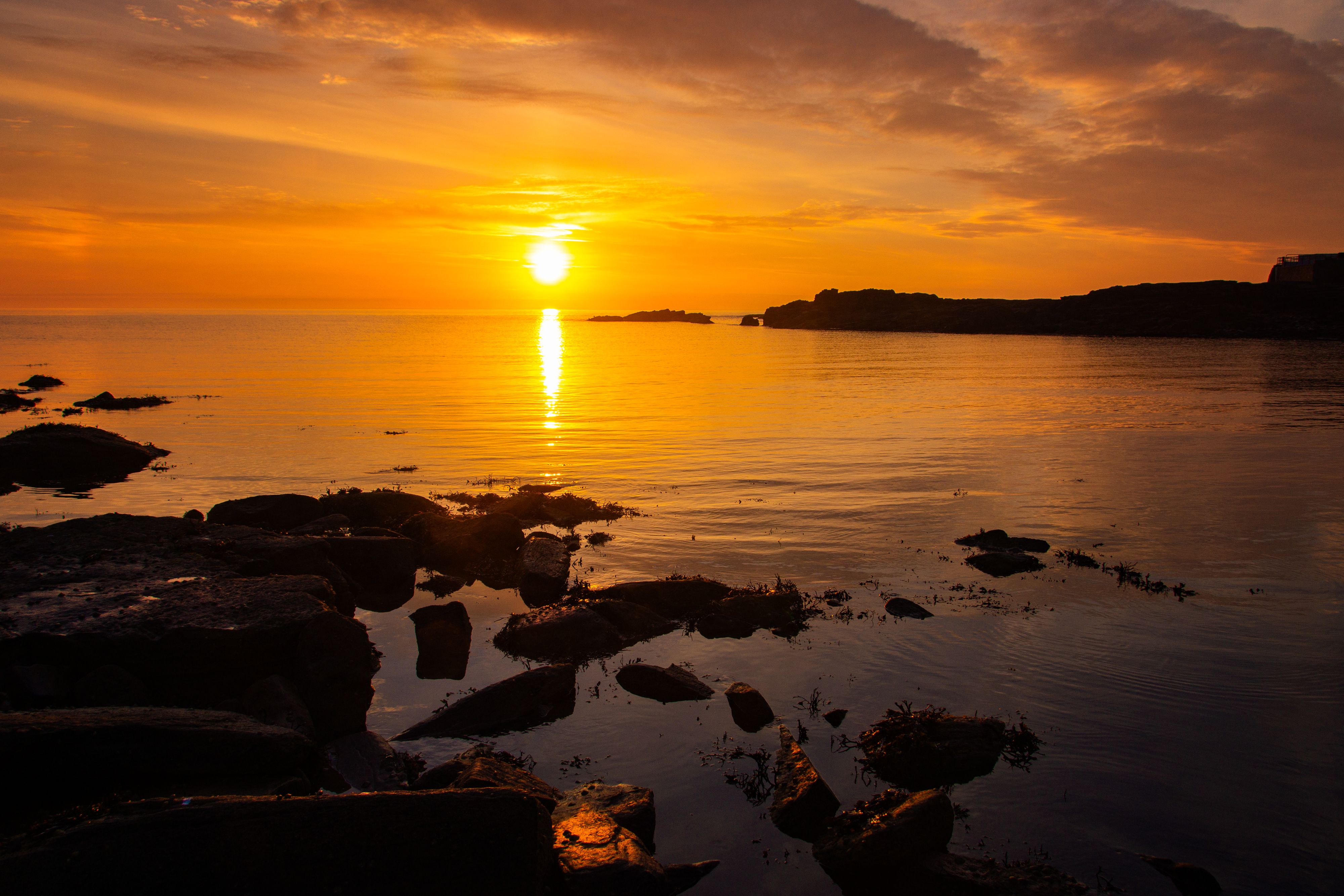 Back Lit Rocks on the Sea at Sunset · Free Stock Photo