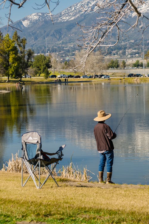 Angler with Fishing Rod by Lake