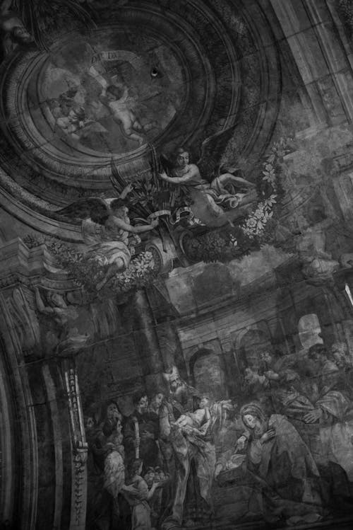 Darmowe zdjęcie z galerii z chrześcijaństwo, czarno-biały, fresk