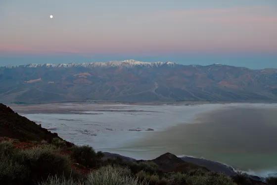 Death Valley badlands and salt flats under a cool December sky