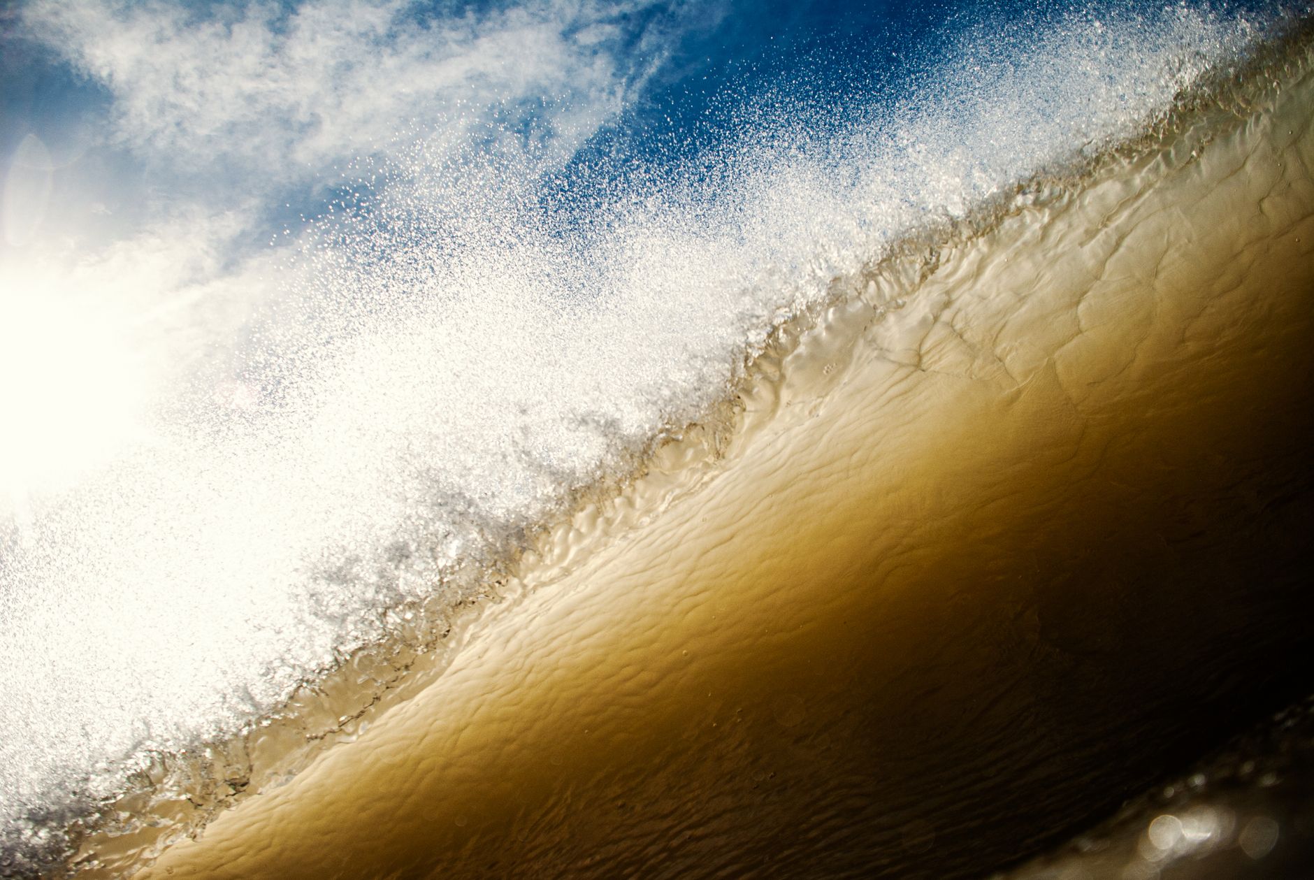 Close-up view of a powerful ocean wave breaking at Mar del Plata in Argentina.