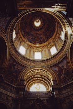 A stunning view of a frescoed dome inside a historic basilica in Rome, showcasing magnificent architecture.