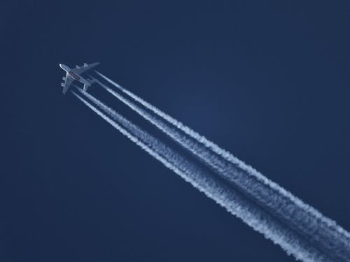 Free Flying Plane Leaving Contrails Stock Photo