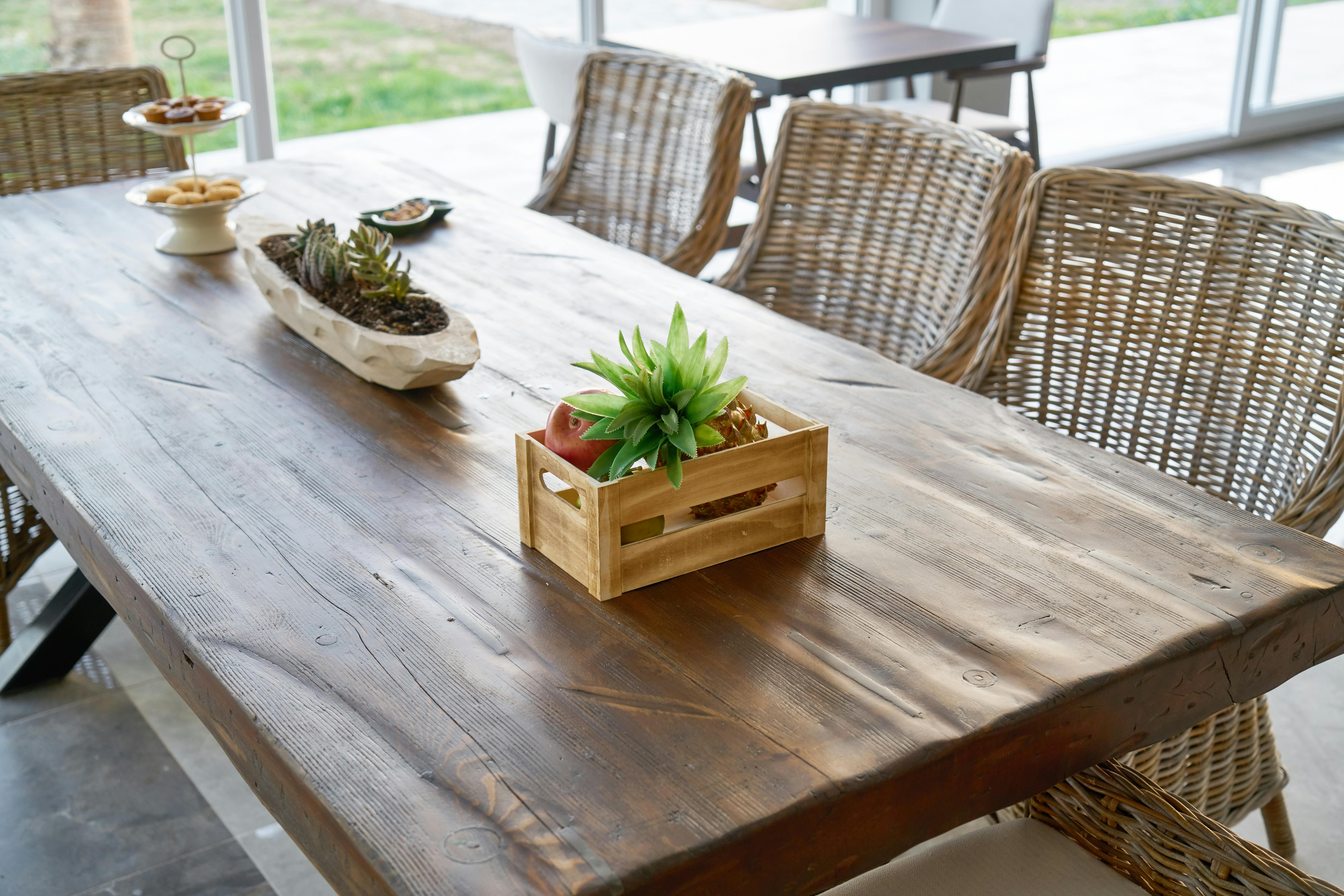 Rectangular Brown Wooden Dining Table and Chairs Set · Free Stock Photo