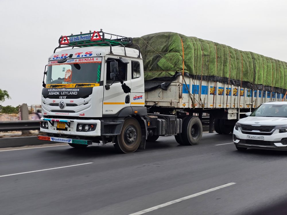 Commercial truck carrying freight on highway