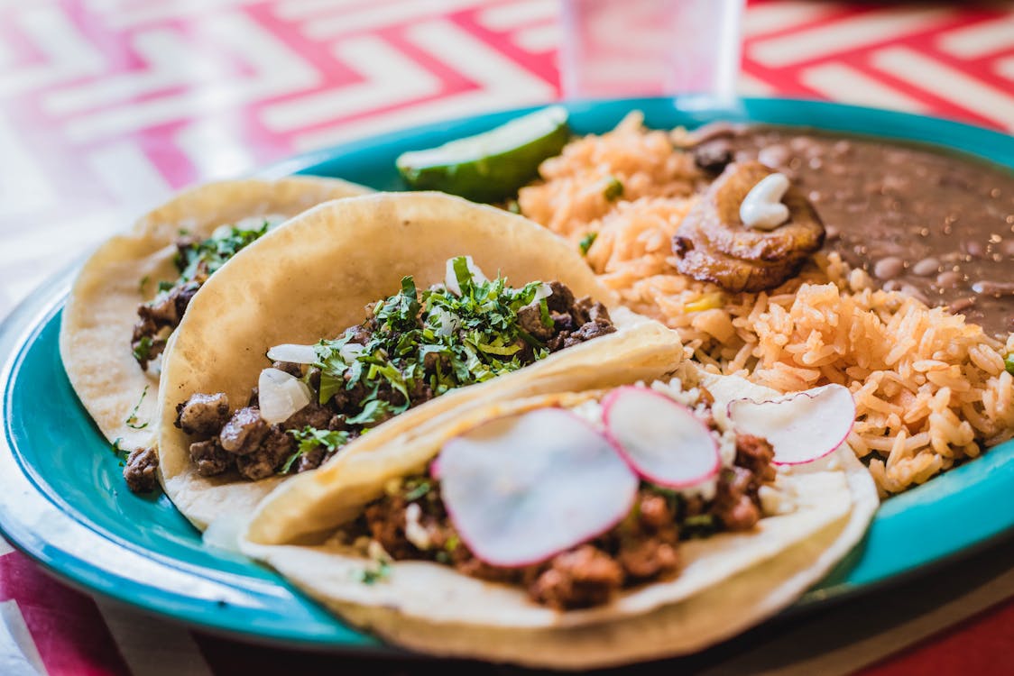 Free Cooked Food On Blue Plate Stock Photo