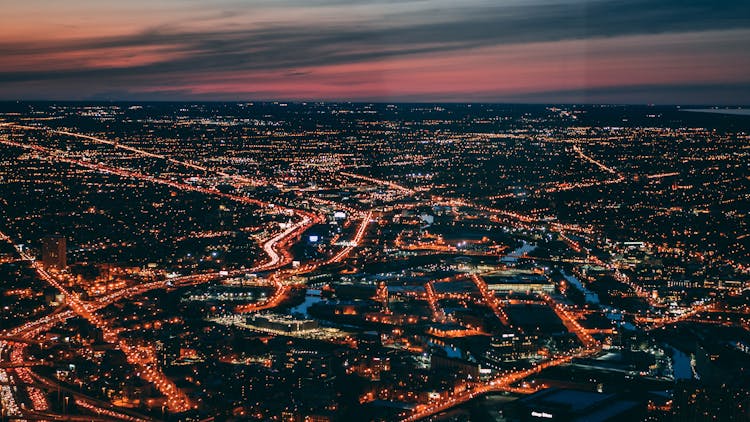 Bird's Eye View Of City During Dawn