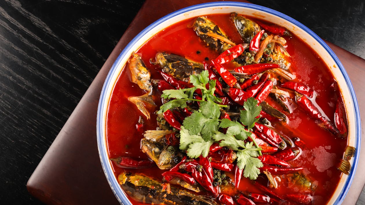 Free Red Soup with Peppers in Bowl Stock Photo